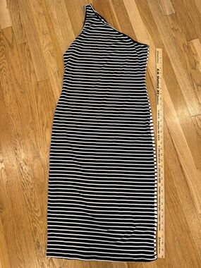 One-Shoulder Black and White Striped Women's Dress